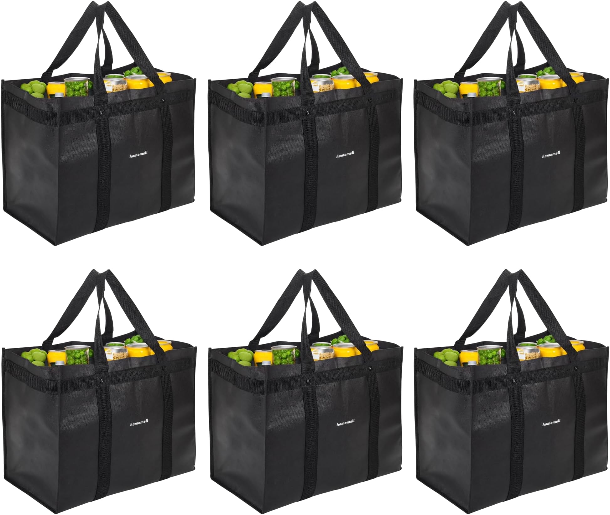 - Heavy Duty Reusable Grocery Bags, Large Collapsible Tote Bag Holds 100 LBS, Extra-Strength Premium Material (Black, 6-Pack)