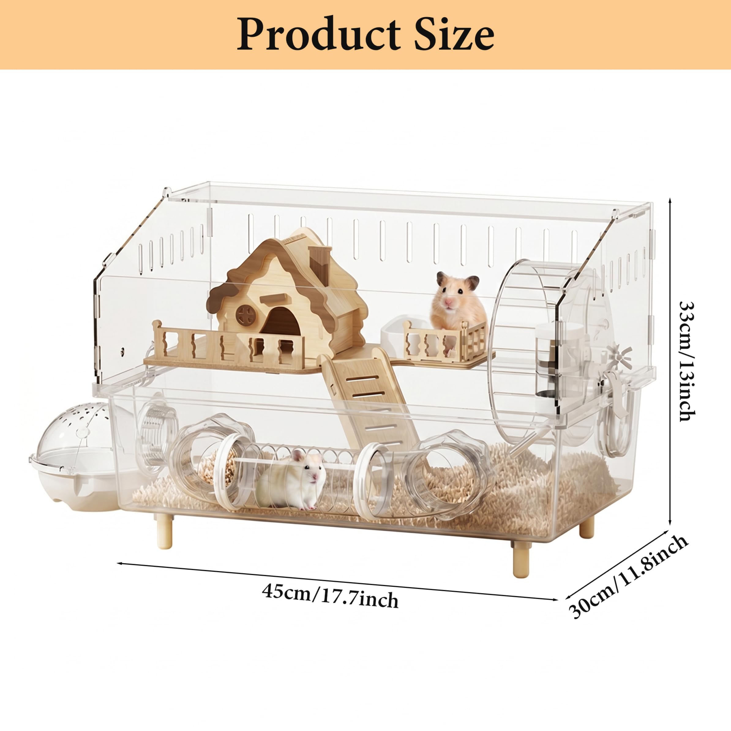 Cage à Hamster, Cage Panoramique pour Hamster, Enclos en Acrylique et Bois avec Accessoires Silencieux Transparent 100x50x50cm