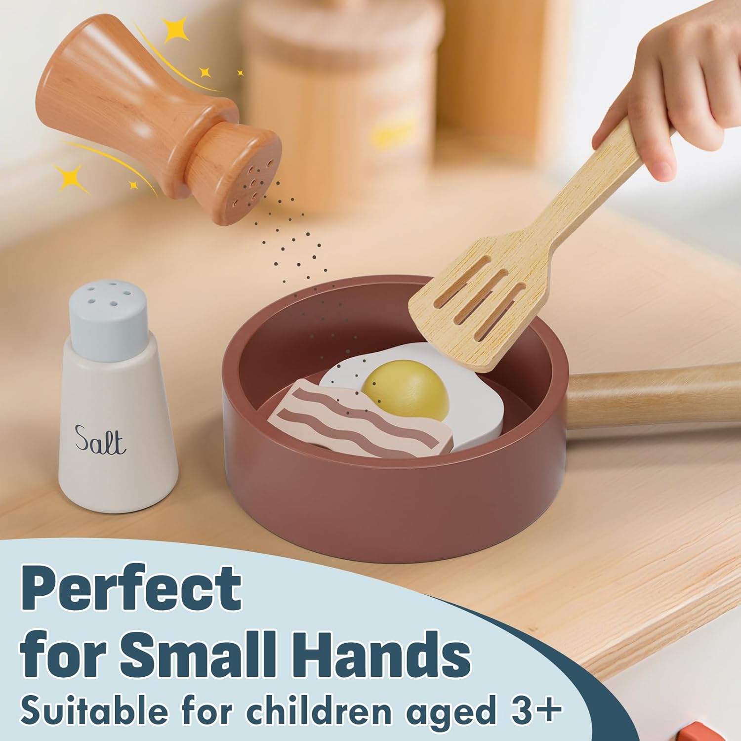 Lehoo Castle Wooden Play Kitchen Accessories, Play Pots and Pans Sets for Kids, Play Food Sets for Kids Kitchen, Montessori Food Toys for Toddlers 3-5, Gifts for Girls Boys - Image 5