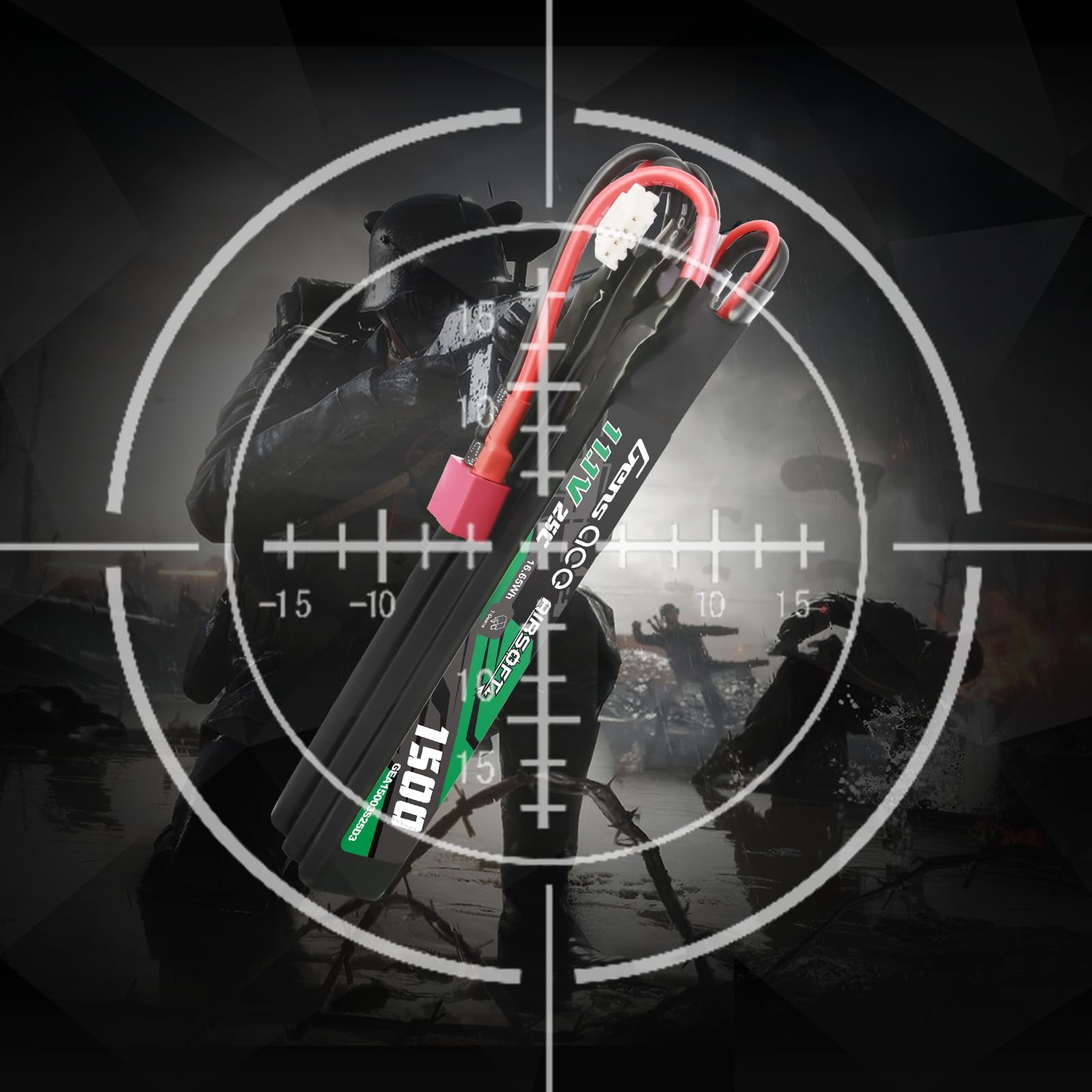 Gens Ace Batería LiPo 11,1 V 1500 mAh 25C 3S1P Batería Triple Dividida con Conector Deans (T-Deans), Compatible con Réplicas de Airsoft AEG