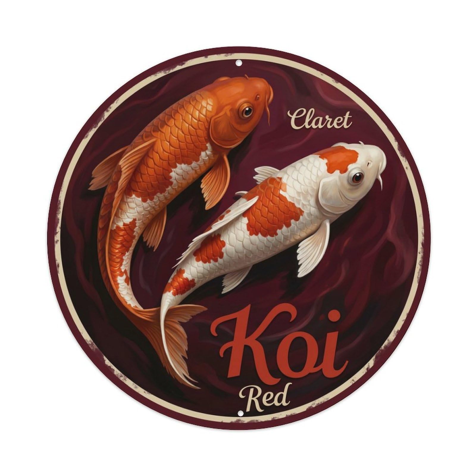 Koi Fish Claret Red Waters Deep Rich Dark Luxurious Metal Tin Sign