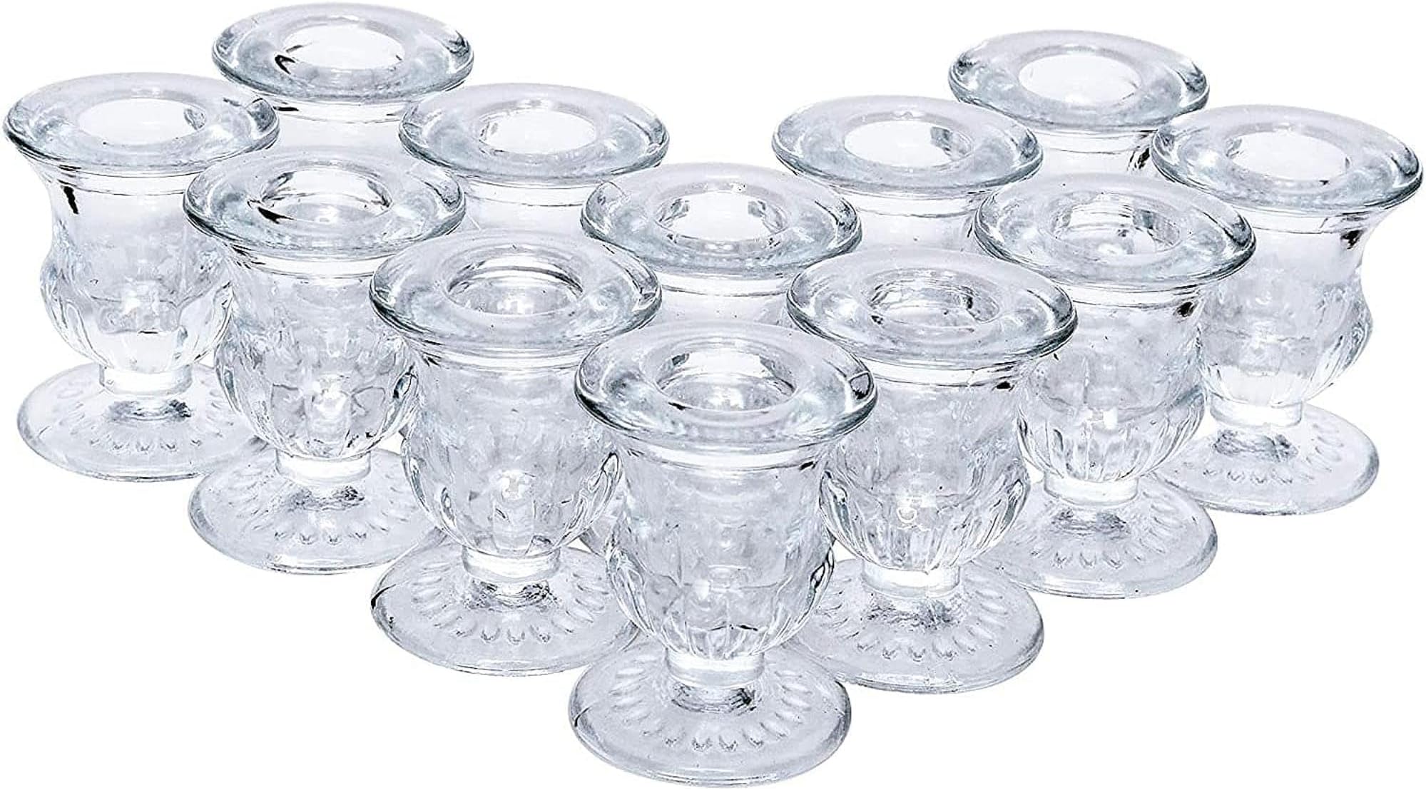 Hosley Set of 24 Glass Taper Candle Holders – Clear Candlestick Holder Set for Weddings, Table Centerpieces, Dinner & Home Décor (2.5” H)