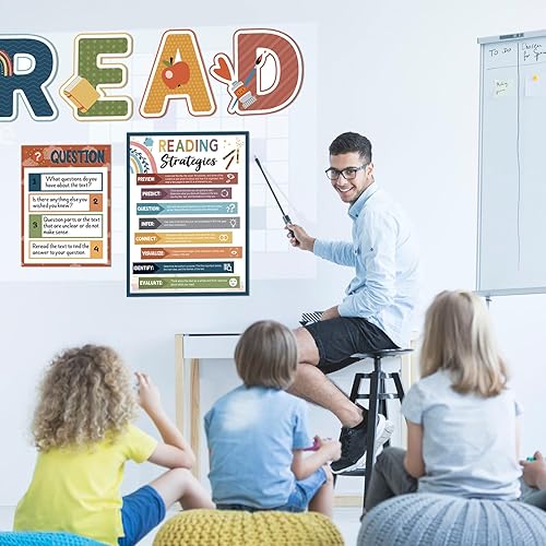 Miniatura 6 de Colarr 13 pósteres de lectura bohemios para decoración de aula, estrategias de lectura, juego de tablón de anuncios, decoración de esquina de