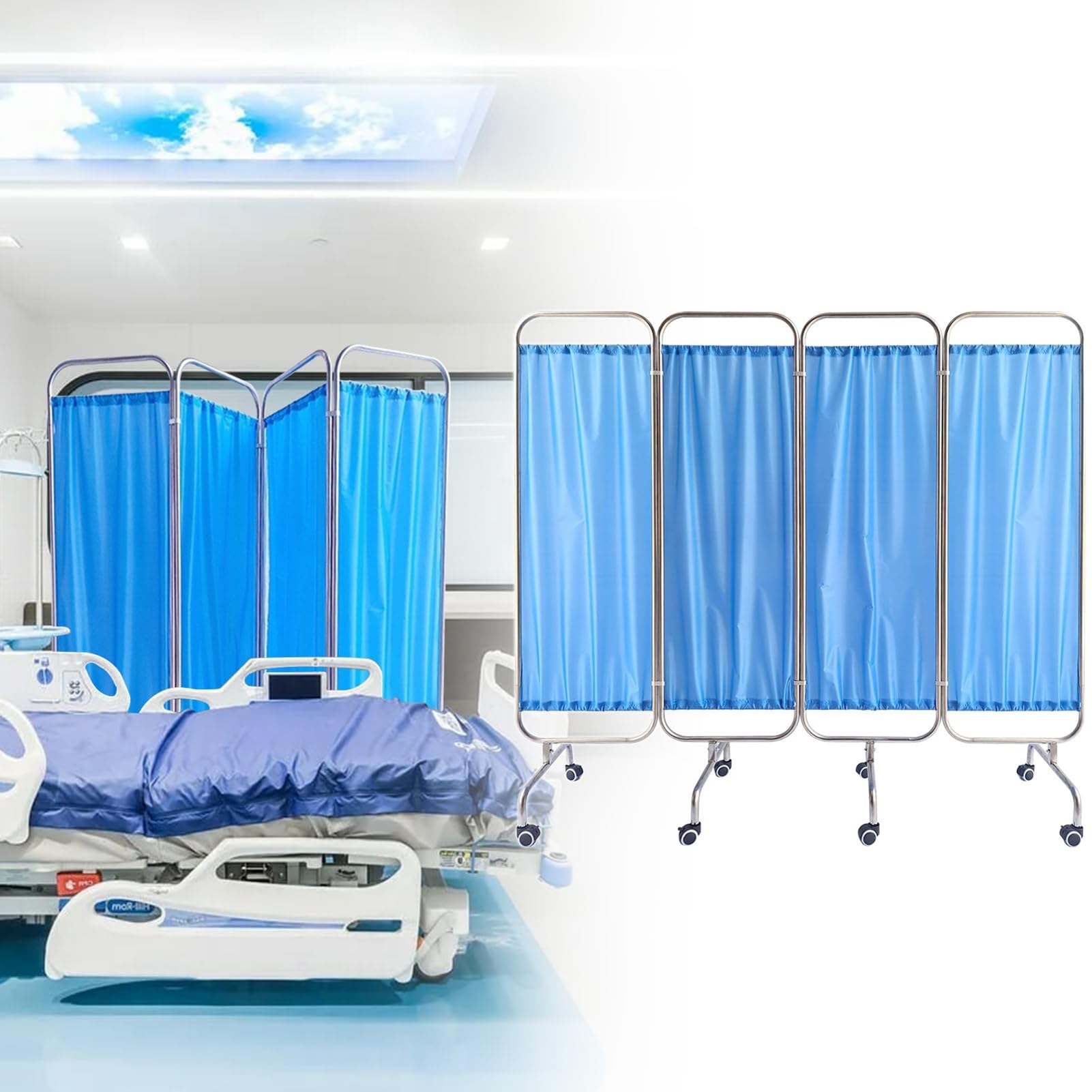 Paravent médical en acier inoxydable paravent de séparation robuste pour cliniques