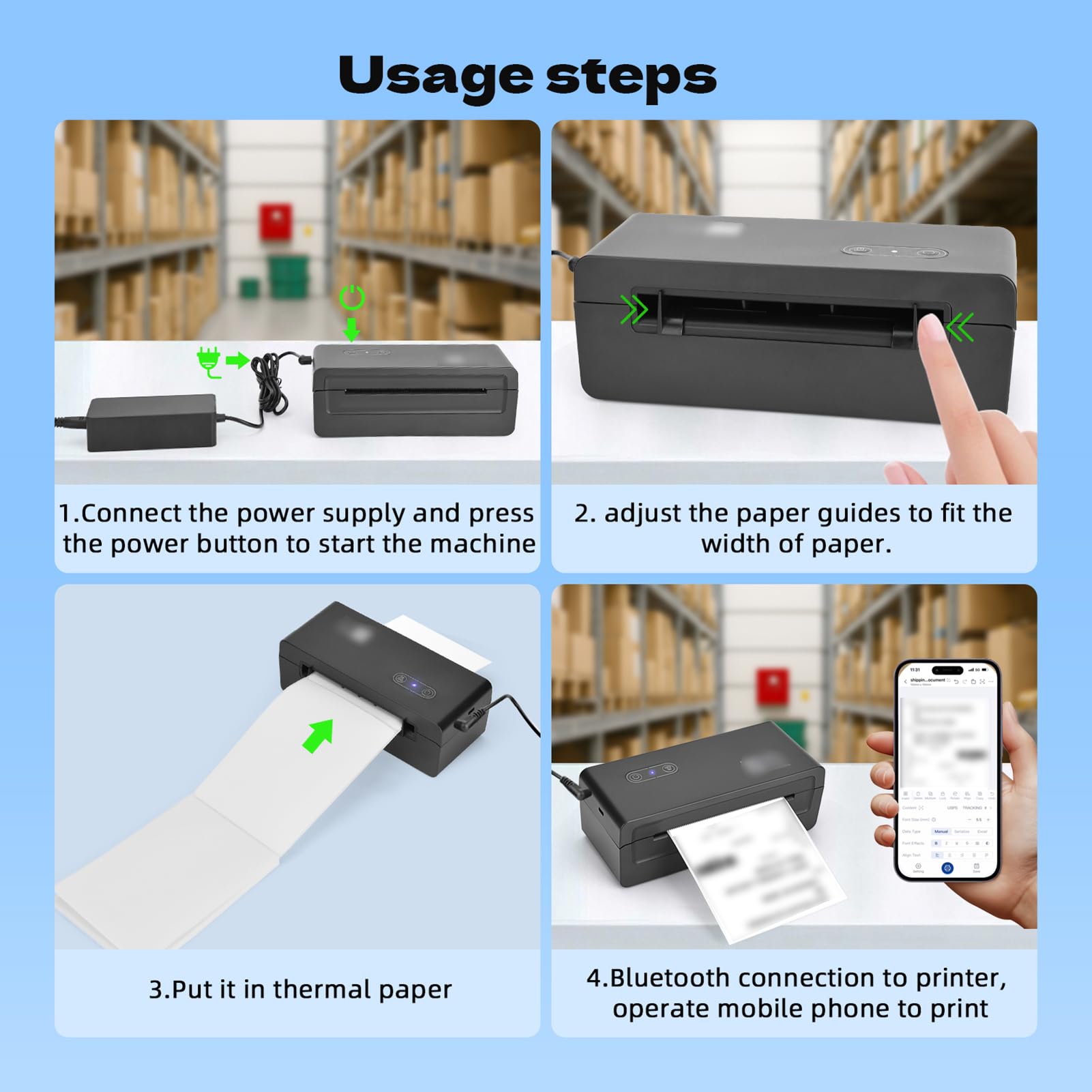 TARSHYRY Szybka Termiczna Drukarka Etykiet Łączność BT USB Przenośna Drukarka Etykiet Wysyłkowych Prędkość Druku 4 Cale S 40 110 Mm Obsługa Szerokości Papieru dla Magazynu Adres z Kodem (wtyczka UE)