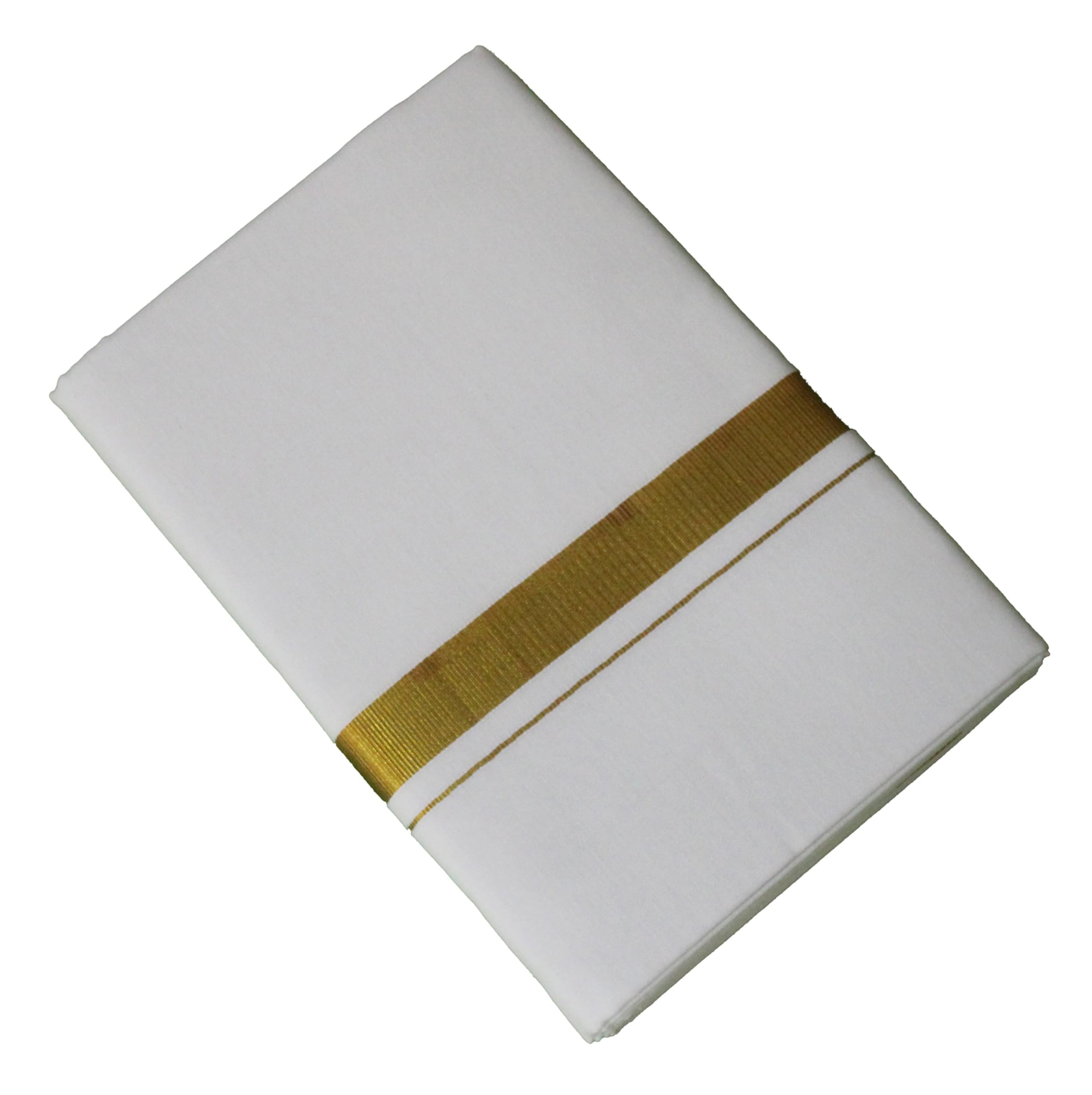 Sharan Elegance 100% Cotton Men's Single Dhoti -4.00 Mtrs/Mundus/Lungi Gold Border Set 1-image-4