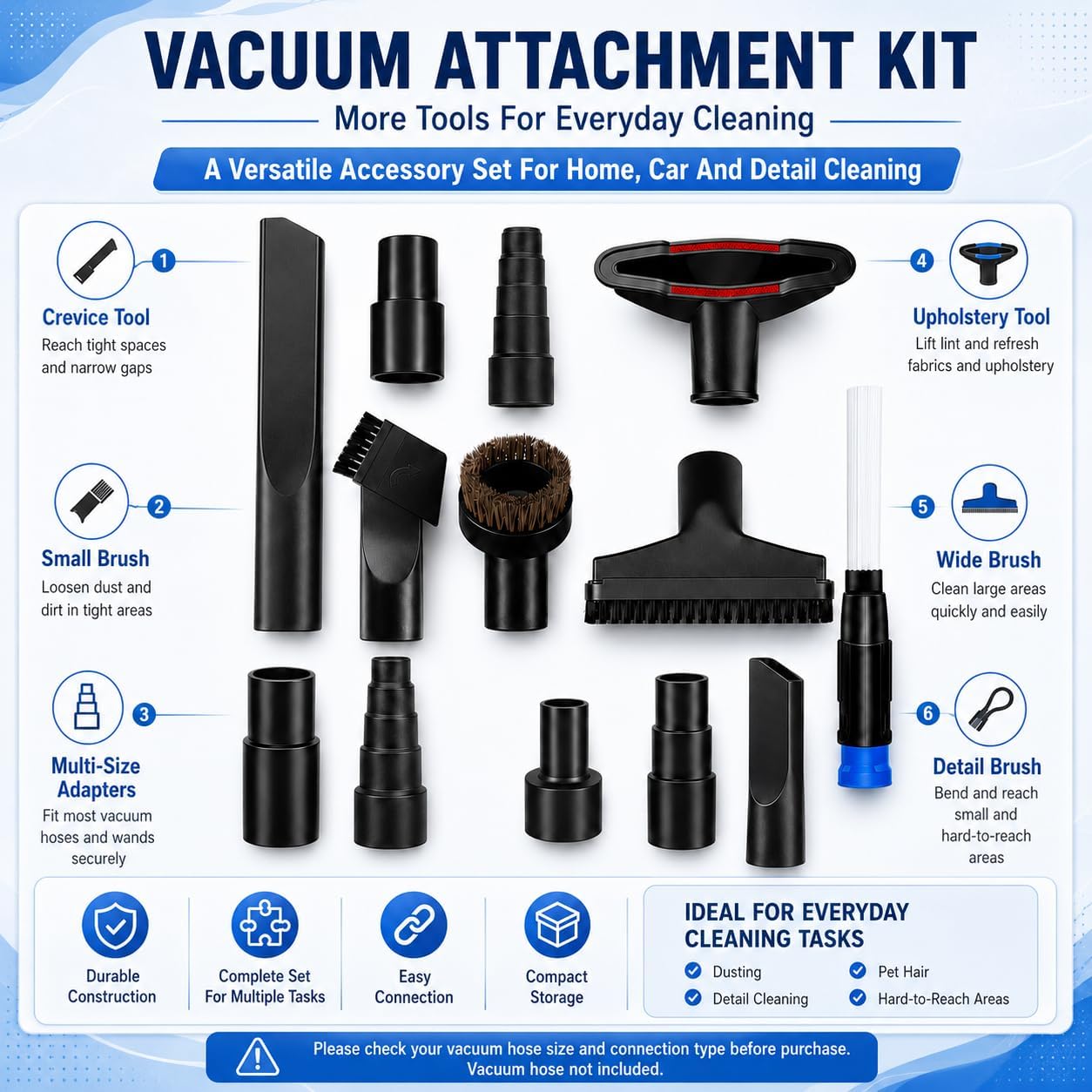 REVXON Vacuum Cleaner Attachments Kit for SEBO Felix 1 Premium, Vacuum Accessories with Crevice Tool, Upholstery Tool and Brush Nozzle for Home, Car Cleaning,9PCS image 4