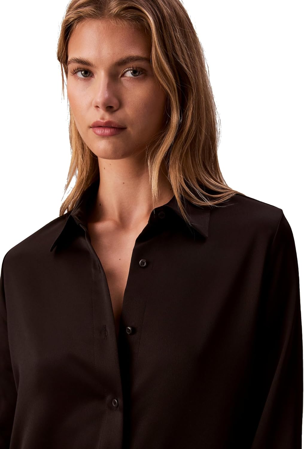 Calvin Klein Womens Satin Button-Down Shirt - Image 3