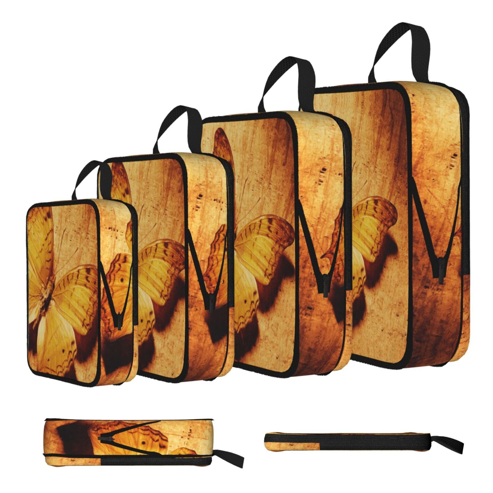 Butterfly Print 4 Set Compression Packing Cubes For Suitcases,Expandable Storage Bags Organizers