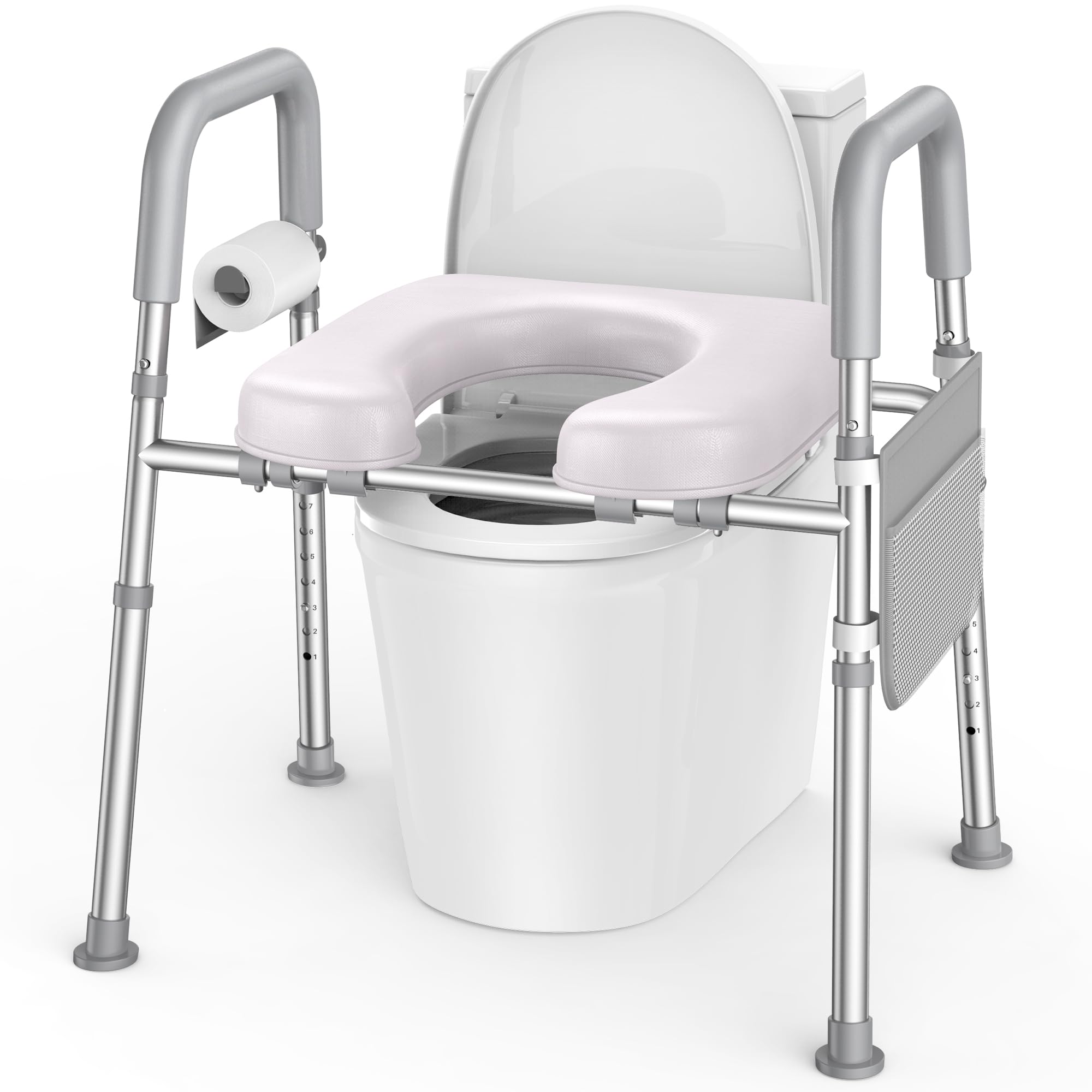 KEKOY Elevador WC adulto con 7 ajustes de altura y 3 de ancho y reposabrazos. Montaje sin herramientas, el alzador WC adulto es compatible con la mayoría de inodoros, ideal para mayores, Gris