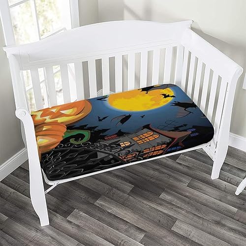 Miniatura 2 de Sábana decorativa para cuna, de microfibra suave y sedosa para Halloween, para bebé, 28 x 52 x 9 pulgadas, diseño gótico de Halloween, casa