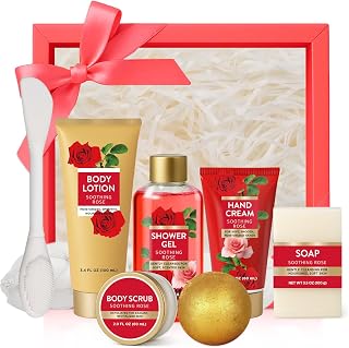 8 Piece Spa Gift Set for Women, Pink Bath and Body Care Set for You, Wife, Girlfriend, Mother, Wellness Basket with Face Mask Brush, Birthday and Christmas Gift for Women