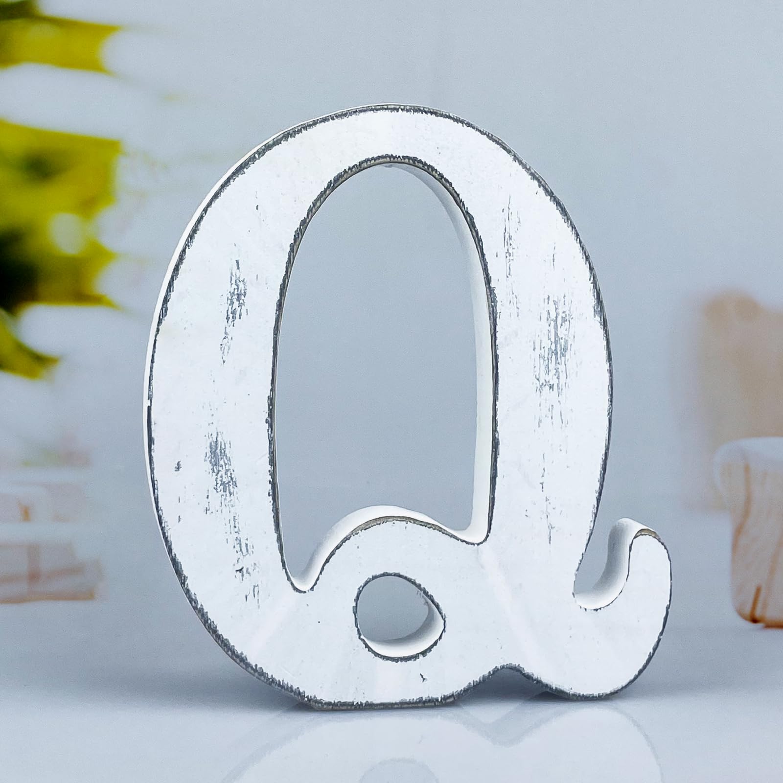 WOODOUNAI 6 Inch Rustic White Wood Letters Unfinished Wood Letters for Wall Decorative White Retro Standing Letters Sign Board Decoration for Craft Home Party Projects (Q)