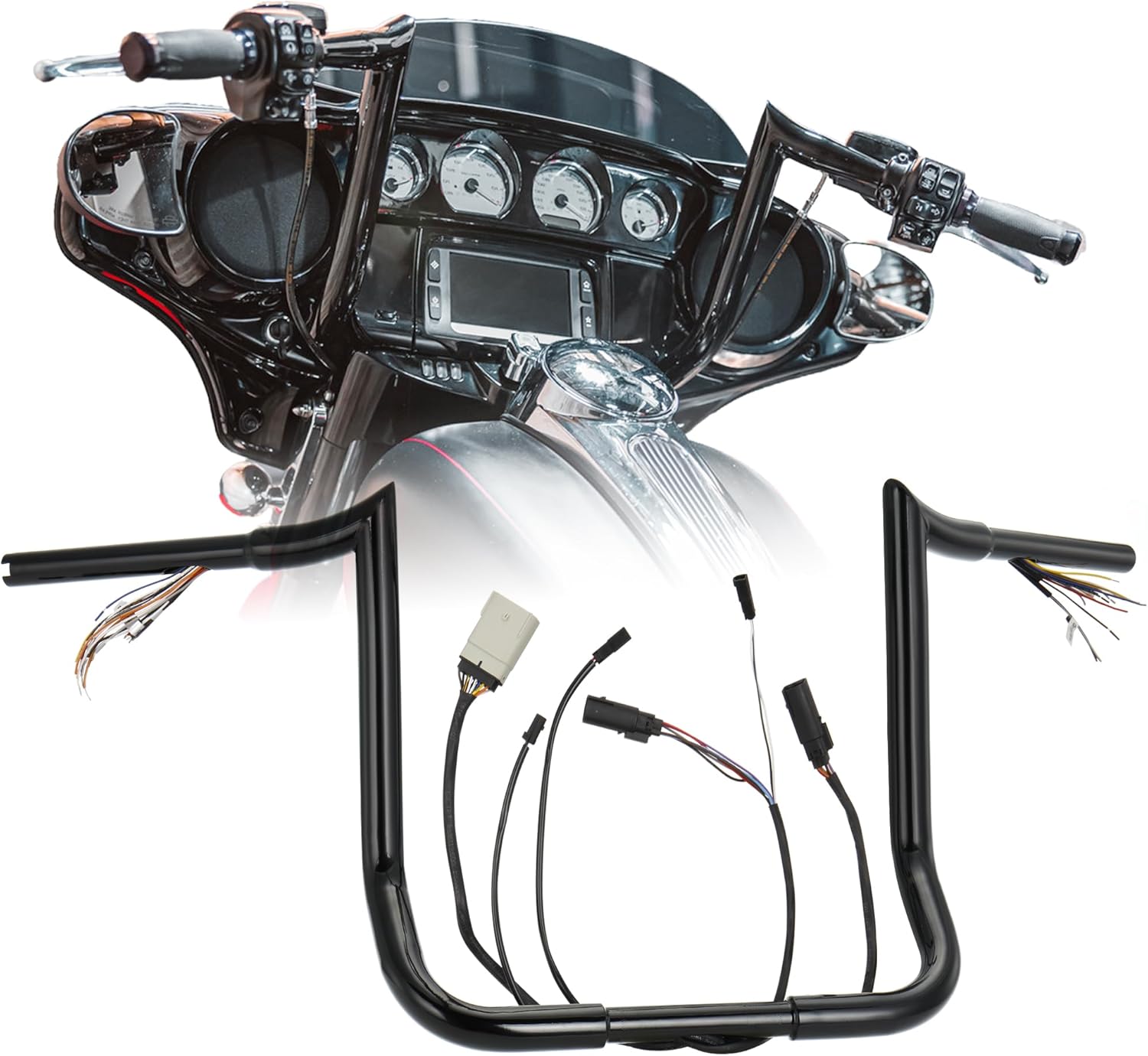 Pre-Wired 1 1/4" Fat Ape Hangers Street Glide Heated Grips Option 14" Rise Handlebars for Harley 2008-2013 Street Glide/Electra Glide/Ultra Limited Bagger Meathook Bar with CAN-Bus/TBW, Black