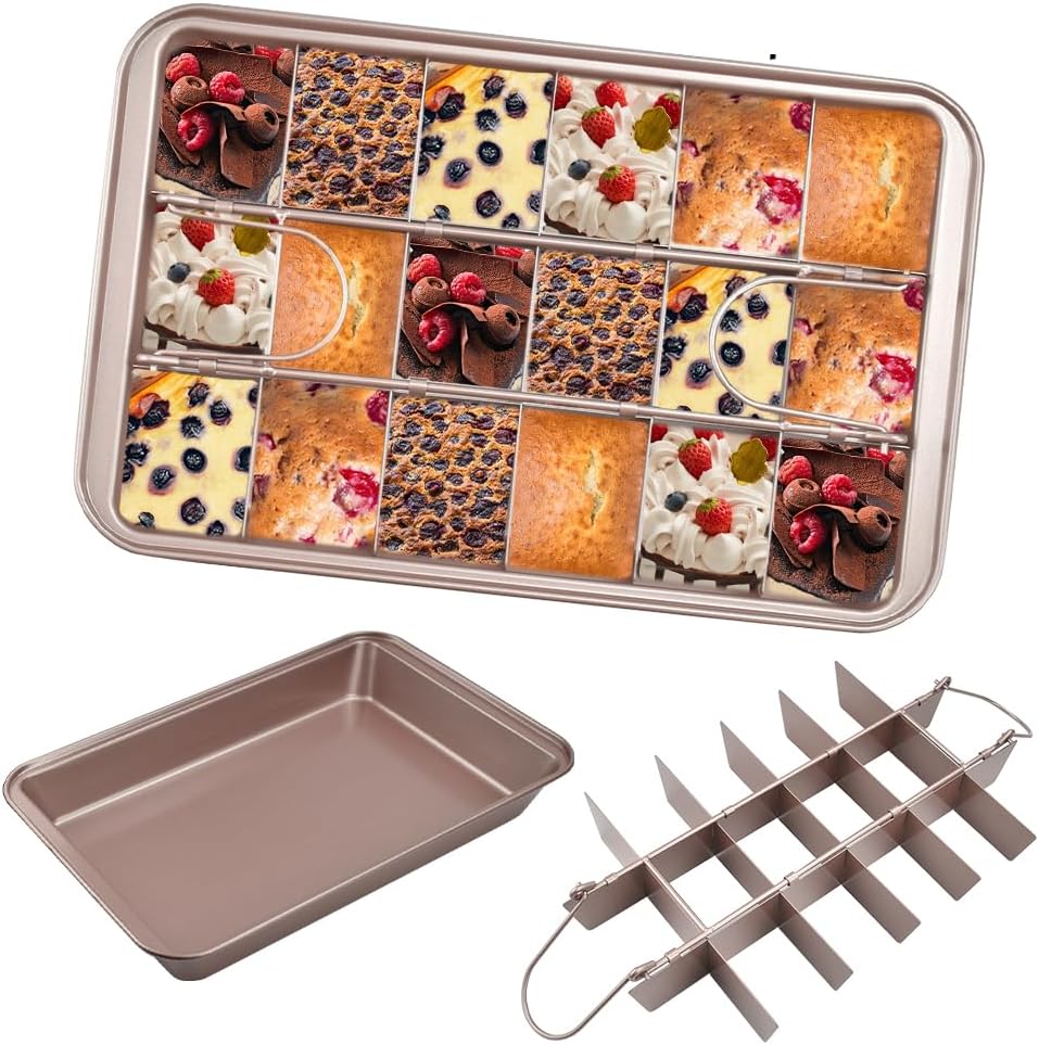 ADERTOS Brownie Tin with Dividers, 18Lattice Brownie Baking Tray Non