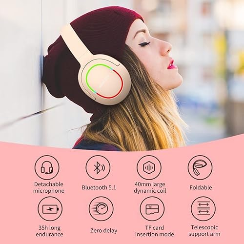 Miniatura 3 de Auriculares Bluetooth, auriculares para juegos sobre la oreja con micrófono, control de volumen y auriculares plegables, 2 modos con cable con