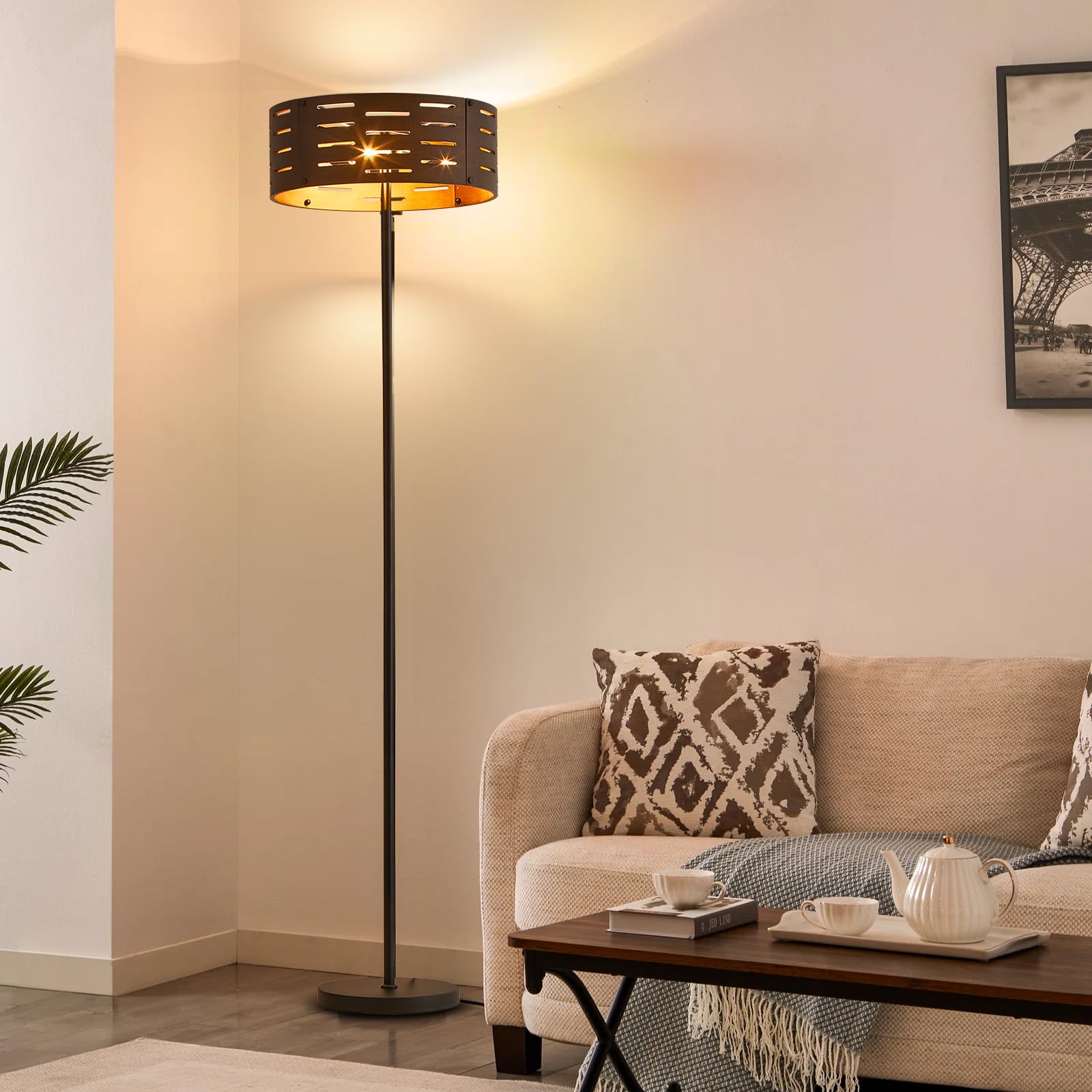 Szleomay Wood Floor Lamp, Mid Century Standing Lamp, Modern Black Floor Lamps for Living Room, Tall Floor Lamp for Bedroom, Study Room and Office with E26 Lamp Base