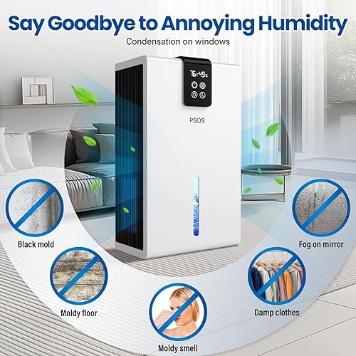 Miniatura 7 de Deshumidificador, deshumidificador de 98 onzas para el hogar, deshumidificador silencioso de 1000 pies cuadrados para baño, dormitorio, sótano con