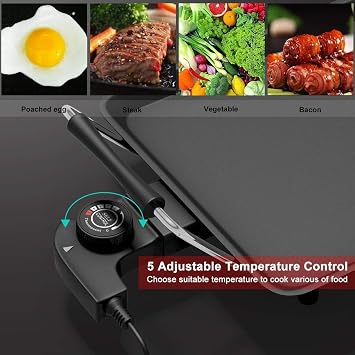 HAPPYGRILL Electric Griddle Teppanyaki Grill, Nonstick Countertop Griddle with Adjustable Temperature, 35 Barbecue Grill Cooking Plates for Indoor Outdoor Patio Camping