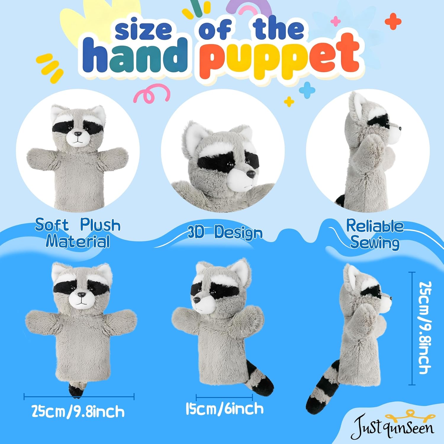 Plush Stuffed Puppet Forest Animal Toy for Family Fun Adult Hands Fit Preschool Learning Classroom Supplies Educational Tool Raccoon Puppet