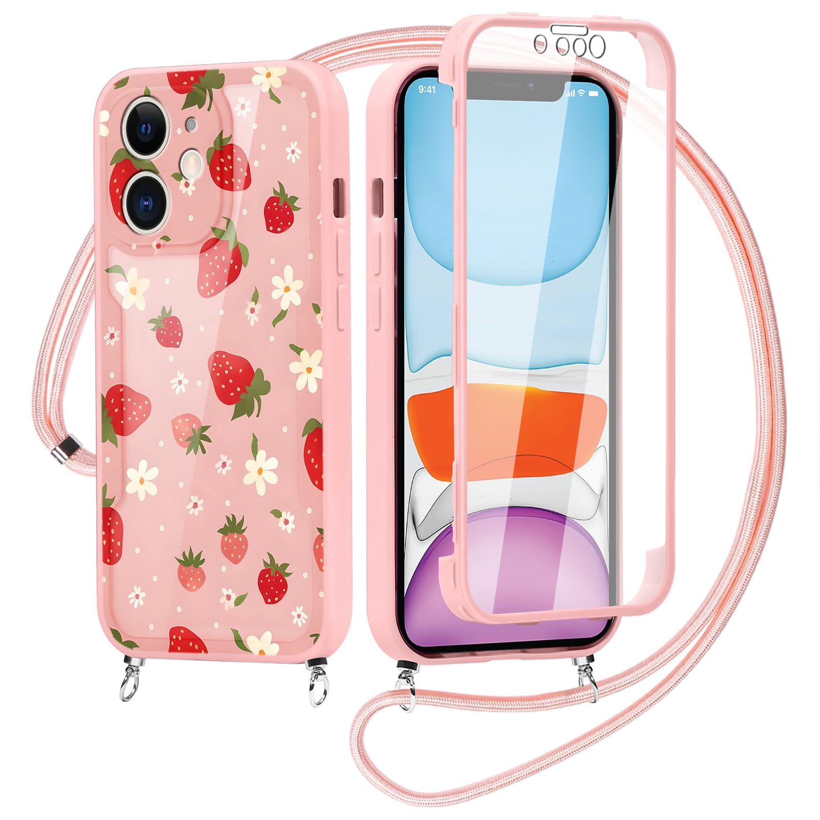 Yirlbey Handyhülle Mit Band Für IPhone 12 – Blumen-Design, Transparent & Stoßfest Mit Halsband