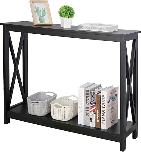 Miniatura 10 de Mesa auxiliar de sofá de 2 niveles, mesa consola estrecha con estante para entrada, pasillo, sala de estar, 39.4 pulgadas de largo x 11.8 pulgadas