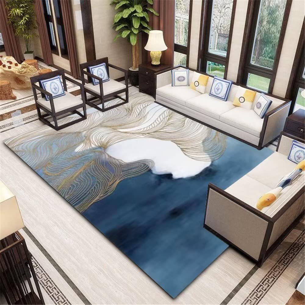 Tapis de salon filet bleu déco abstraite pour chambre de fille