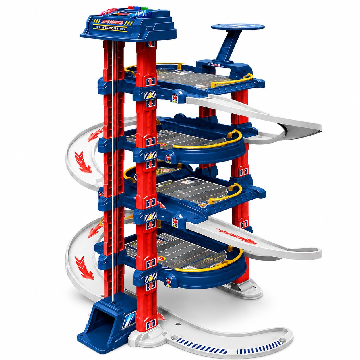 Toyana Toy Garage with Lift - 78 Piece Multi-Level Car Garage Playset with Lights & Sounds, Road Play Mat & Accessories, 1 Colour Changing Car for Kids Age 3+