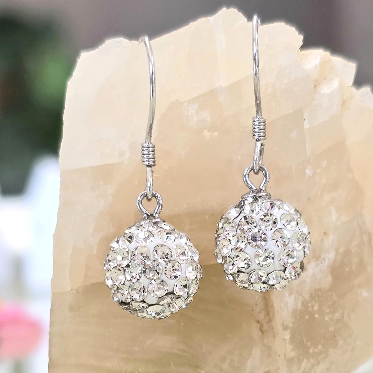 Crystalline Azuria Solid Silver Woman Earrings Disco Ball White Crystals Dangle Hook Earrings for Women