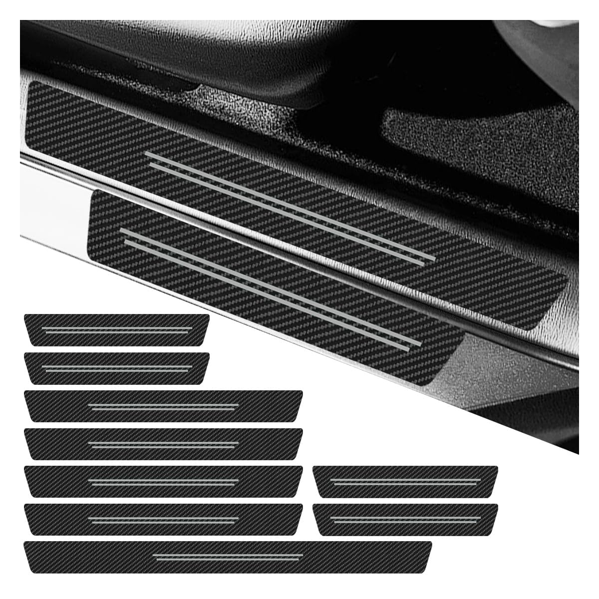 Tryagat 9 Pcs Door Sill Protectors for BMW iX3 (G08) 2025-2021, Auto Door Entry Guards Carbon Fiber Texture Scratch Resistant and Wear Resistant Trim Accessories