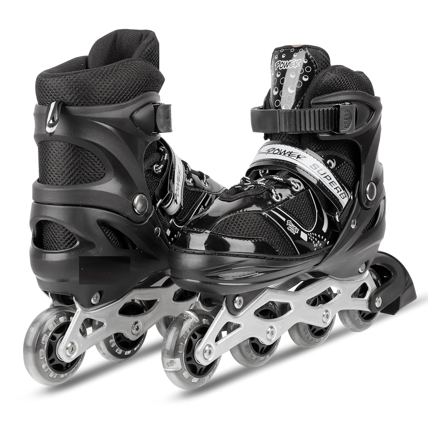 Inline Skates with PU Flashing Wheel Aluminum Body in-Line Skates with Size Adjustable with LED Flash Lights Set for Boys Kids and Girls Length for Age 8-16 Years (Black)-image-12