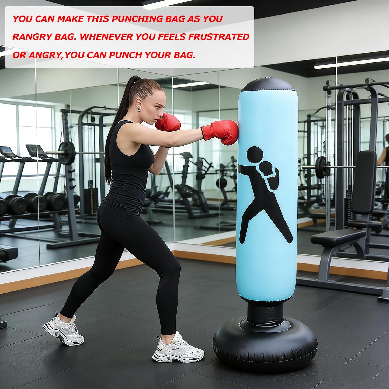 Punching Bag for Adult,Inflatable Freestanding Heavy Duty Boxing Bag with 4 inch Inflatable Foot Pump,Women Men Training Equipment Exercise Boxing Standing Punching Bag (Blue-1).