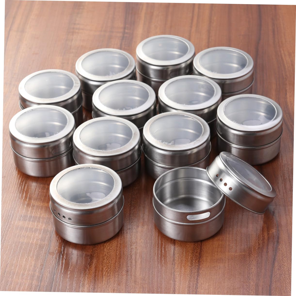 Gewürzdosen 12 Stück aus Edelstahl, Magnetisch, Silber | Twist Top Deckel, für Gewürze und Schlüssel, Geeignet für Gerätetüren und Grill