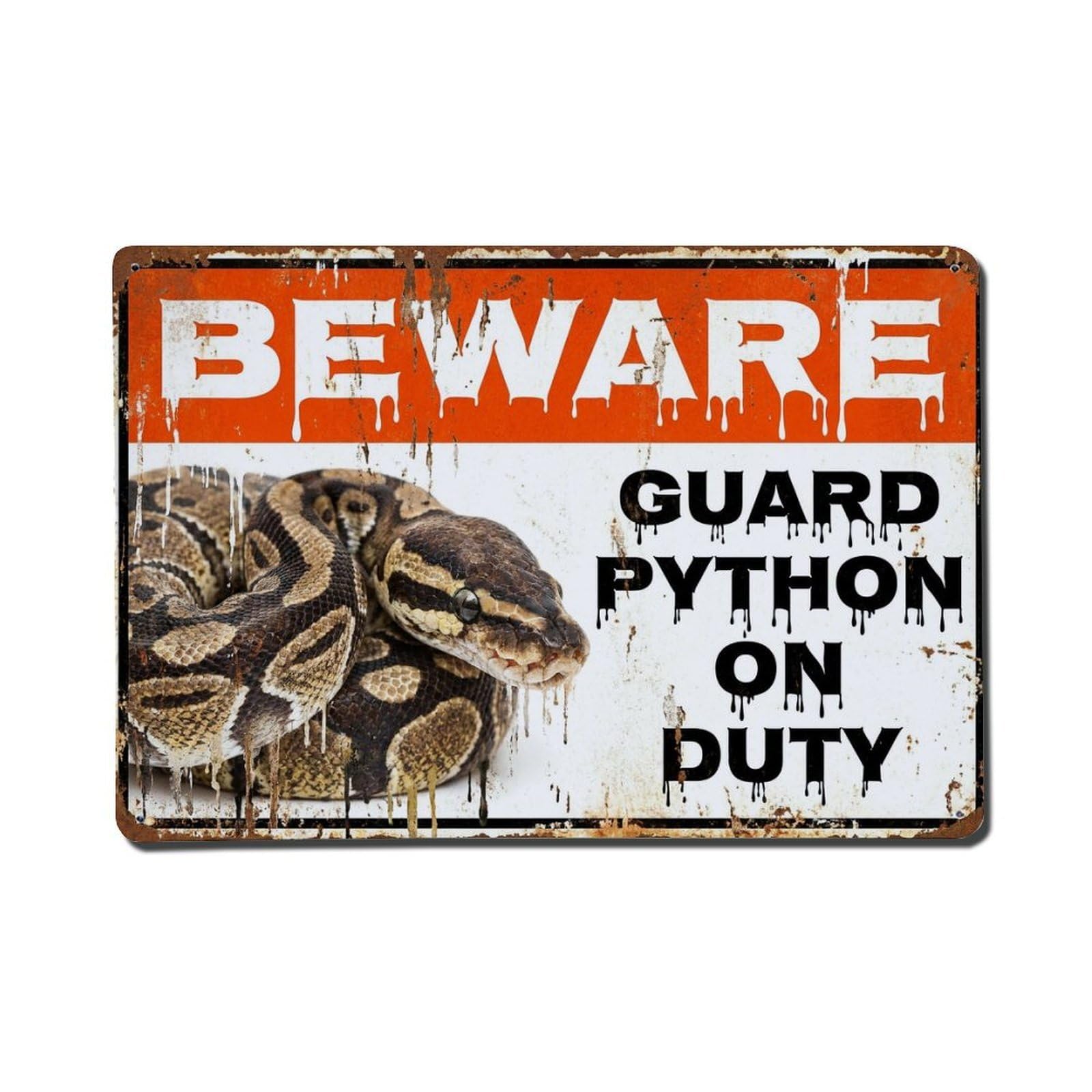 Vintage Funny Python Guard Beware of Pet Porch Metal Tin Sign