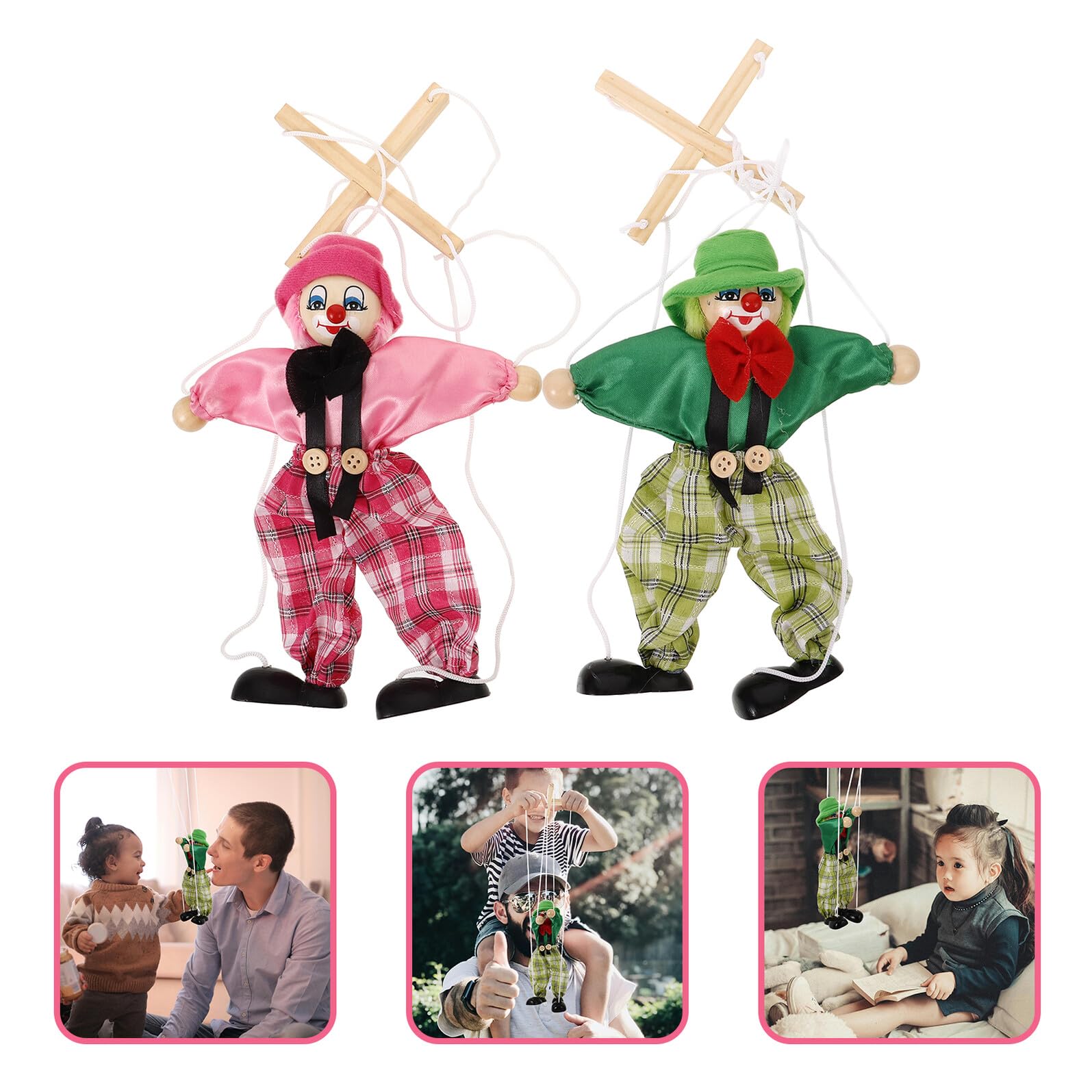 Marionette di Legno Pirata 2 Unitá Decorazione Personaggio e Levigatura Liscia, Giocattolo per Spettacolo di Burattini e Interazione Genitore-figlio Stili multipli