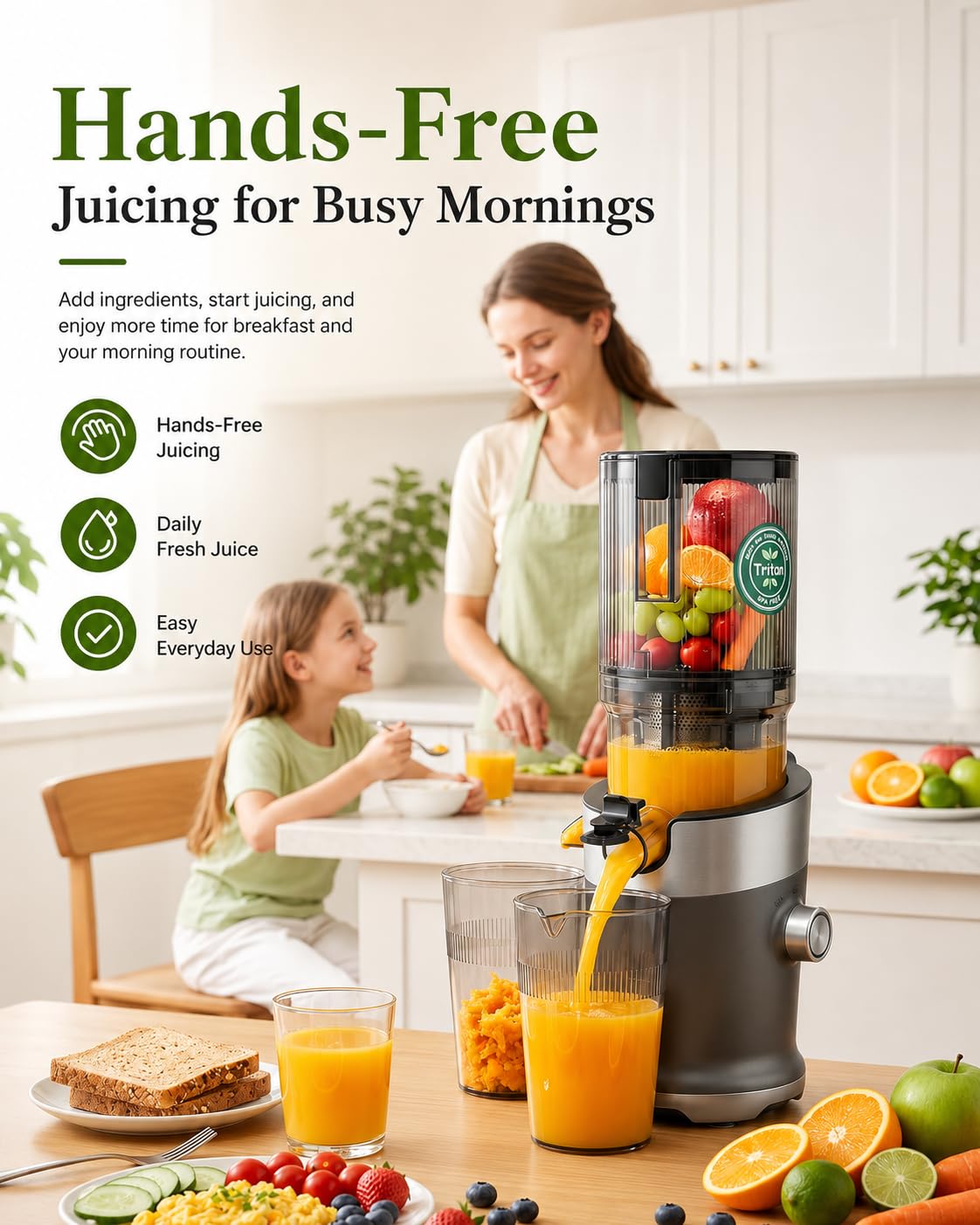 Slow Juicer Entsafter BPA-frei Tritan 130 mm Einfüllöffnung 1,5 L Kaltpress-Saftpresse 220 W