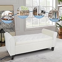 Vista 83 de Babion Banco otomano de almacenamiento con brazos, banco de extremo de cama para dormitorio, banco de almacenamiento con botones para entrada, sala