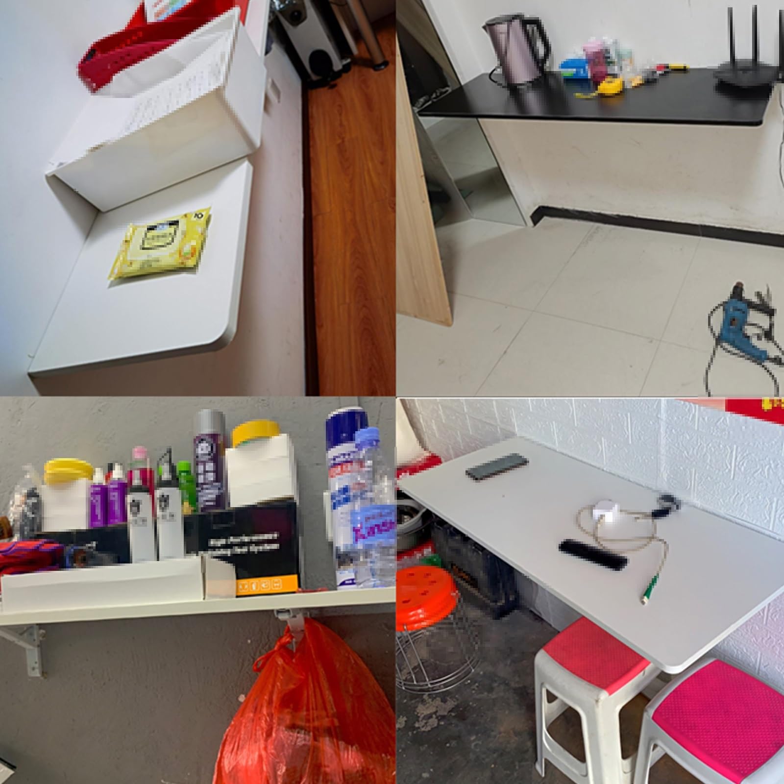Mesa plegable de pared que ahorra espacio para cocina y dormitorio, soporte de metal resistente, esquinas redondeadas, parte superior de latón grueso (80 x 30 cm), maximiza el espacio y el estilo