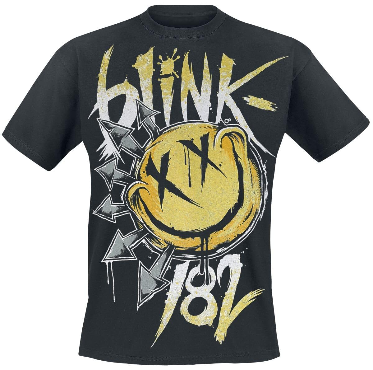 Blink 182 Big Smile T-Shirt Black Band Merch, Stripes, Black, XL