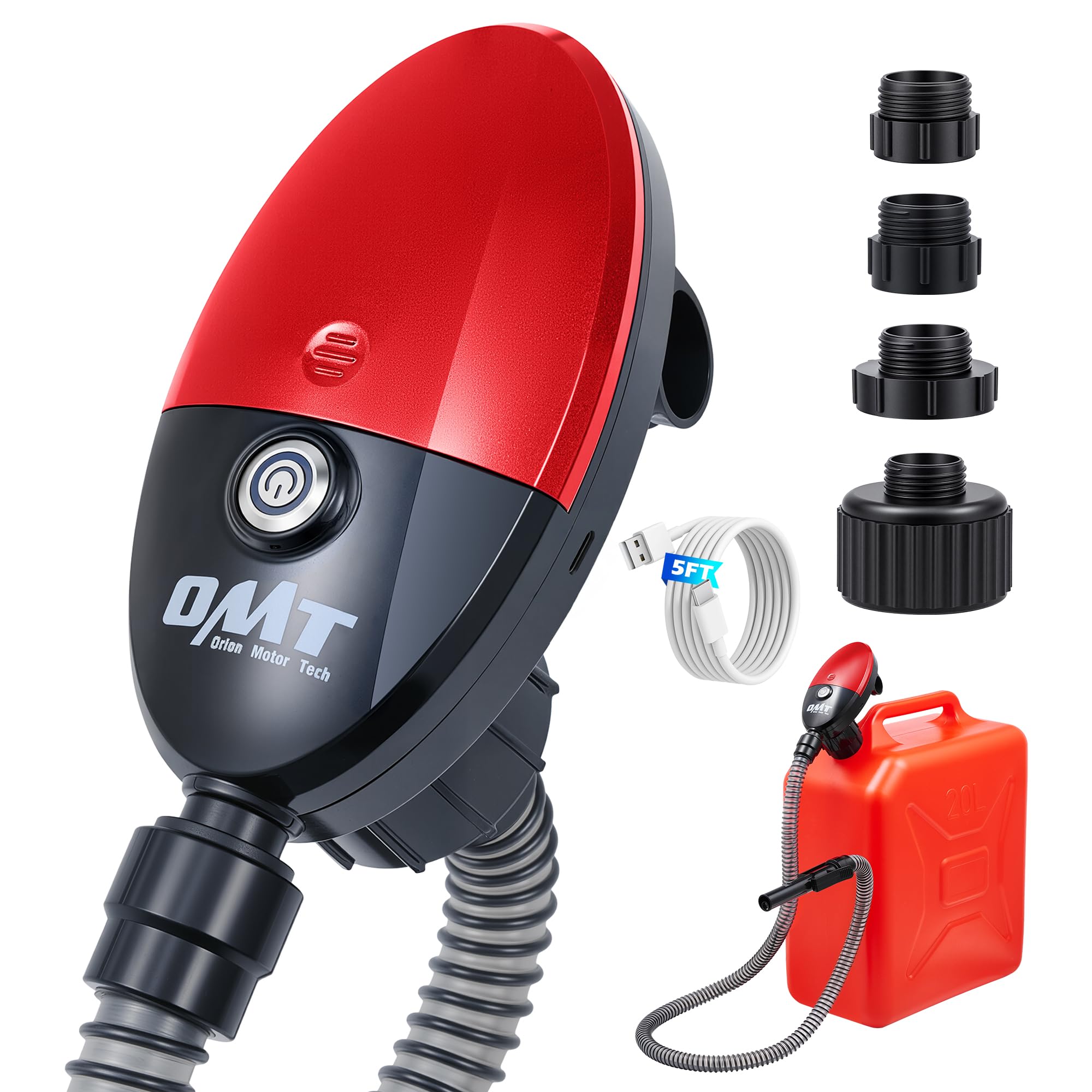 Photo 1 of Orion Motor Tech Electric Fuel Transfer Pump with Auto-Shutoff, 3.2GPM Gas Can Pump, 51" Hose, USB-C & AA Battery (NO BATTERIES INCLUDED) Powered, 4 Adapters for Gasoline, Diesel, Kerosene, Red