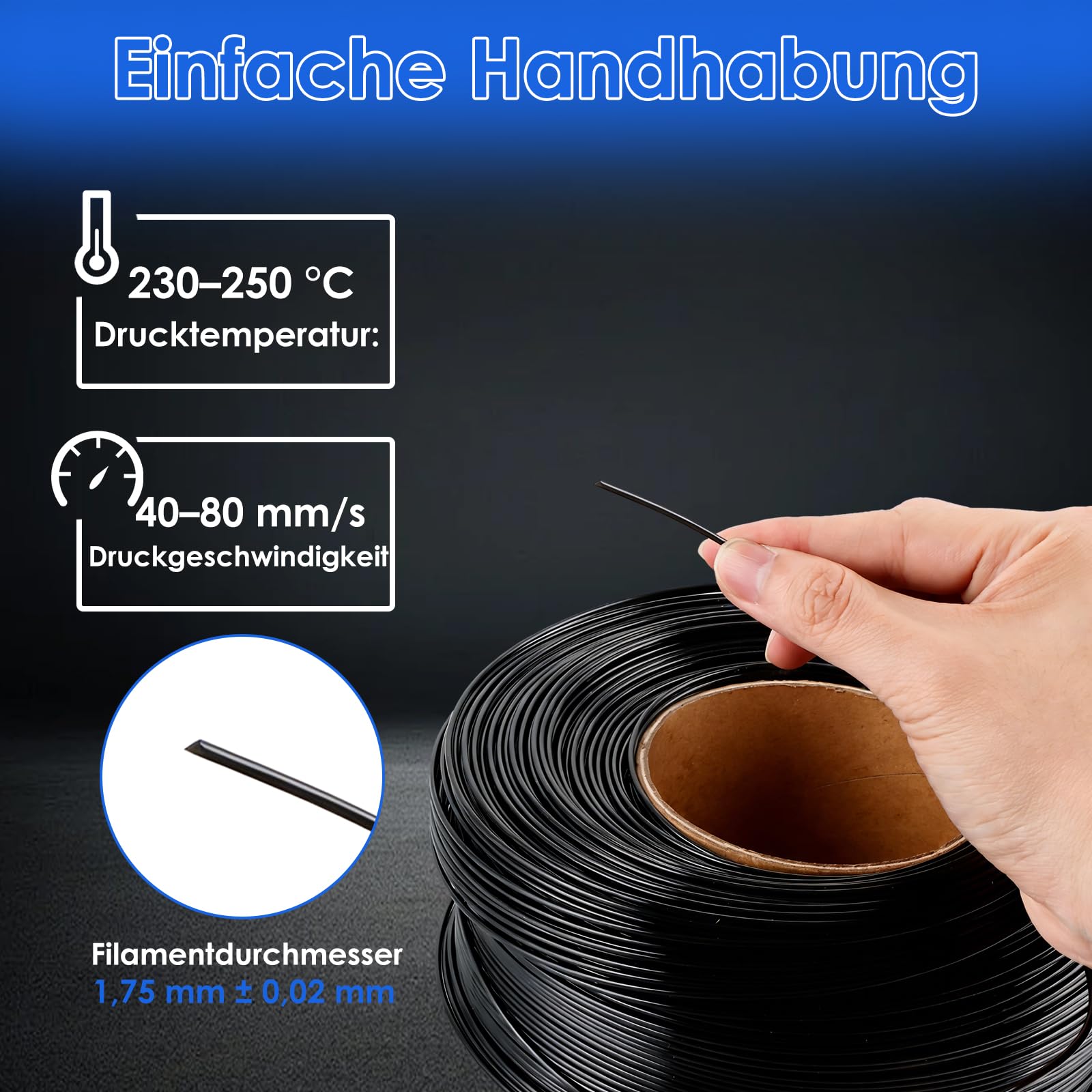 YOUNTHYE Filamento PETG 1.75 mm Negro Mate 5KG, Refill sin Bobina, Filamento para Impresora 3D FDM de Alta Velocidad, Precisión +/-0.02 mm, Compatible con Bobinas Reutilizables