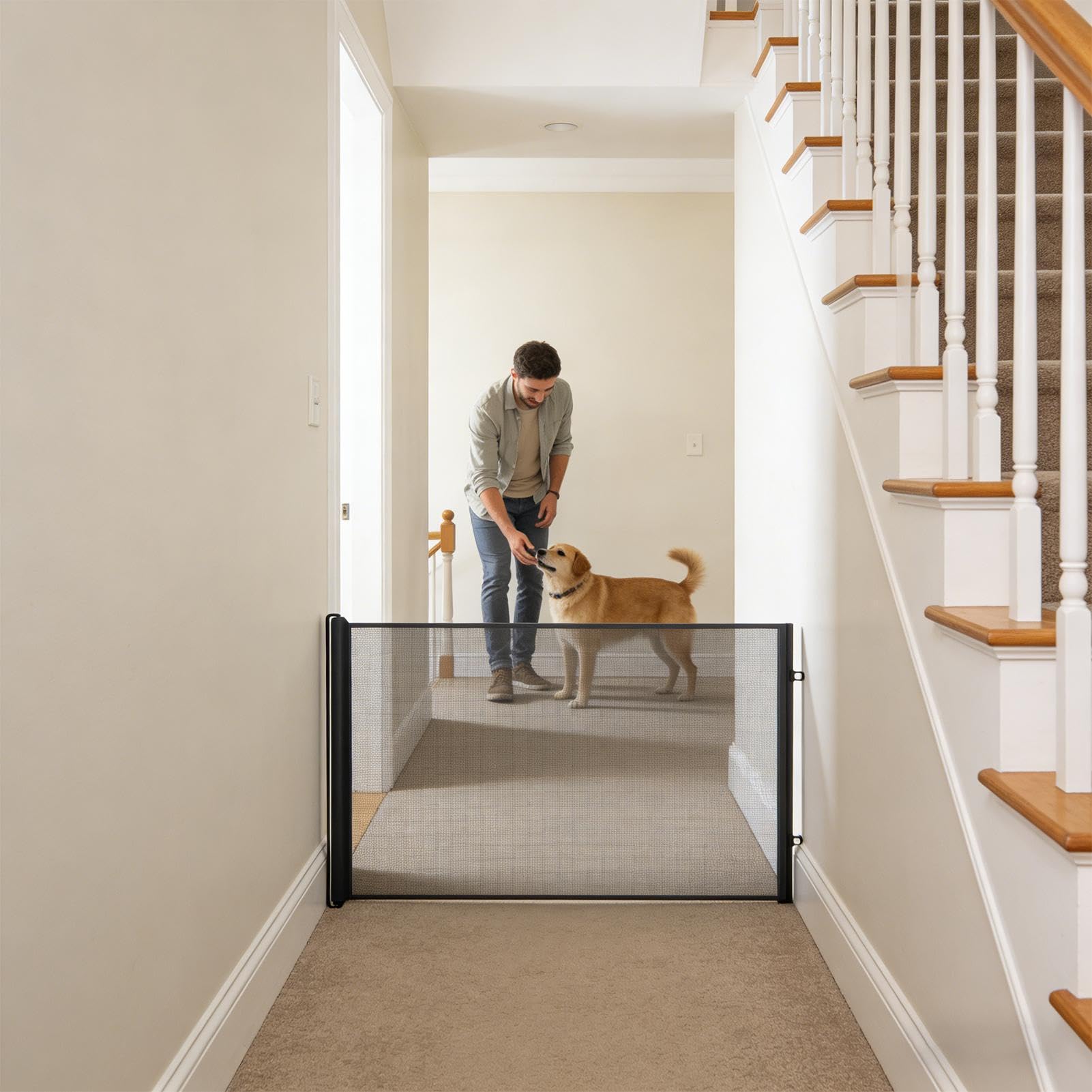Cancelletto per Cani Recinzione Piccola Retrattile Senza Perforazione | Rete di Isolamento per Animali Domestici per Interni Esterni Porte Garage Giardino Casa Cucina Soggiorno Corridoio Scale