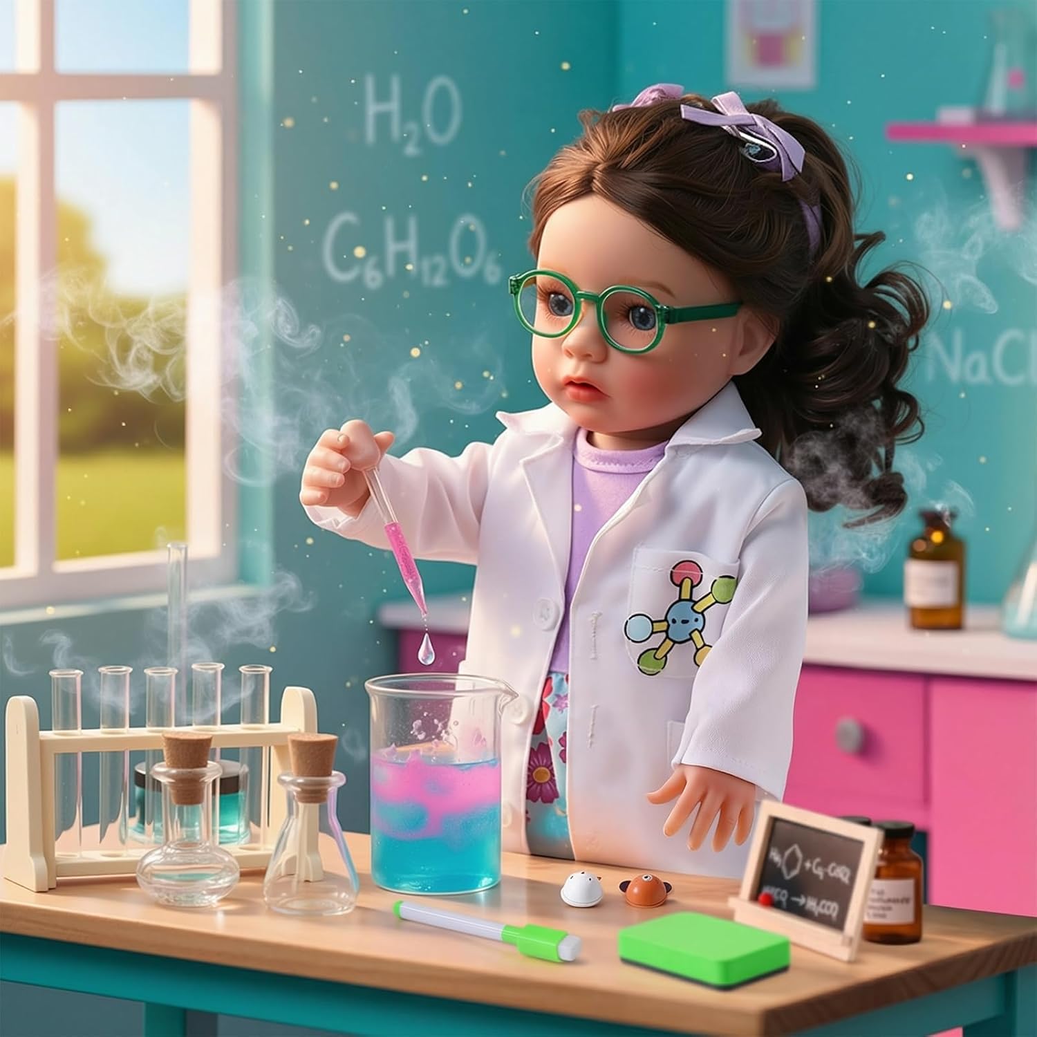 BABESIDE American Realistic Baby doll Girl - 16-Inch Scientist Doll PlaySet with Microscope & Toy Chemistry Lab Accessories for 5 6 7 8 9 10 11 12 Years Girl Gift, Pretend Play, Birthday & Christmas