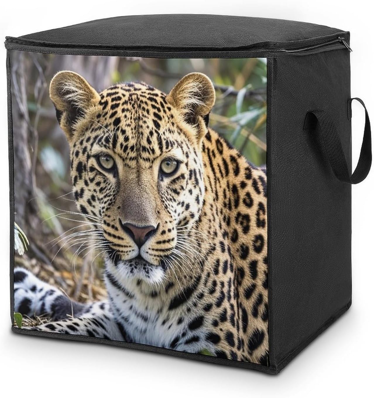 Large African Animal Leopard Storage Bags with Handle Foldable Closet Organizers Clothes Storage Bins Bedding Storage Containers Fabric Moving Bags Blanket Comforter Storage Bag 70L