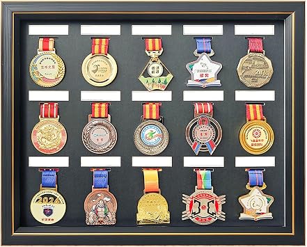 Medals Framed - Medal Display Box - 3D Medal Box Photo Frame Marathon Medal Display Stand, Handwritten Label to Record Event Information, Triathlon, Football Gymnastics, All Sports Medals Badges
