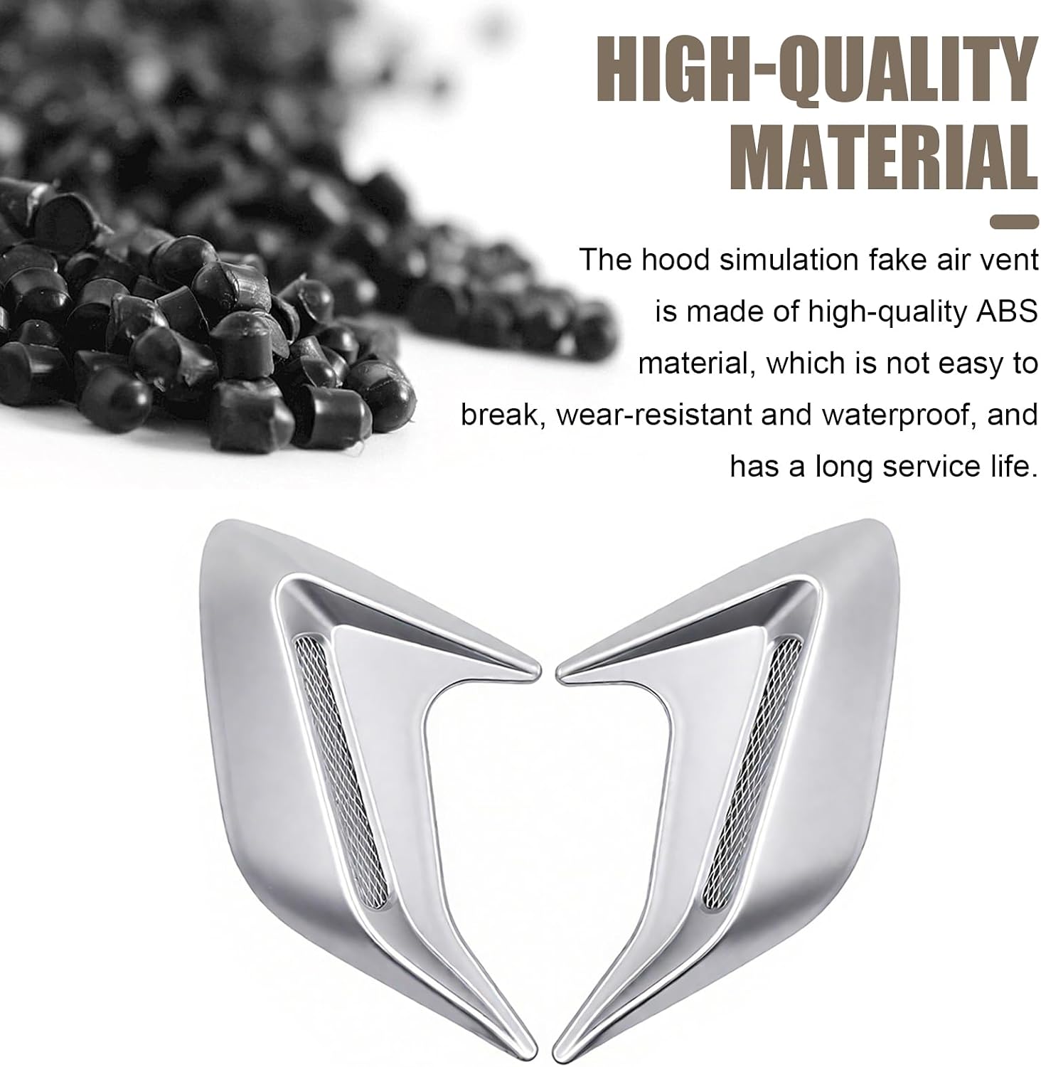 2 PCS 3D Car Side Vent Trim Covers, ABS Shark Gill Air Intake Decoration, 8.11" × 6.69" Self-Adhesive Car Hood Fender Decor, Universal for Most Cars (Sliver)