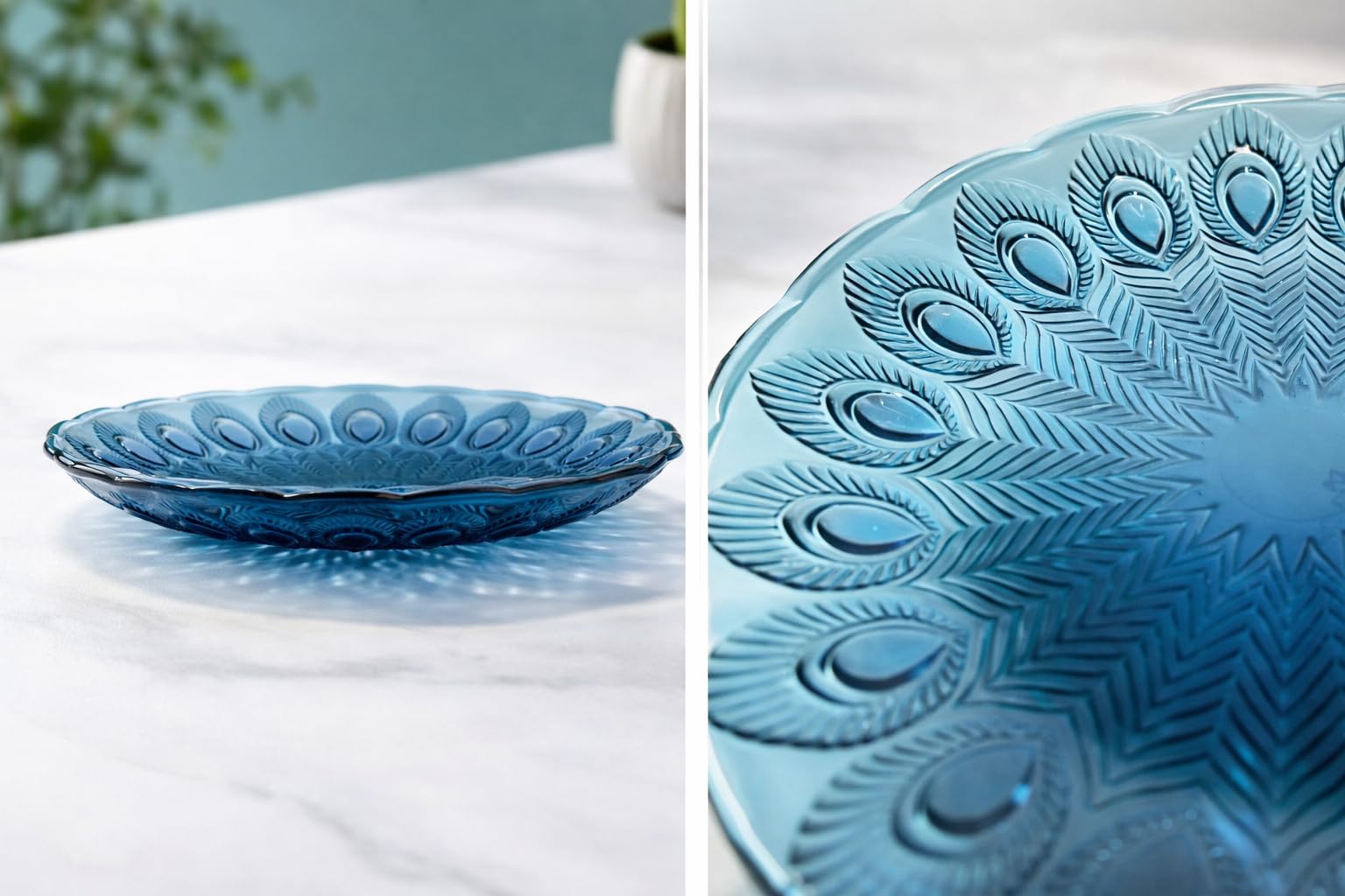 7.7 Inch Blue Glass Serving Platter | Elegant Dinner Plate in Box Pack | Durable Glass Plate for Snacks, Fruits, Desserts & Appetizers 3