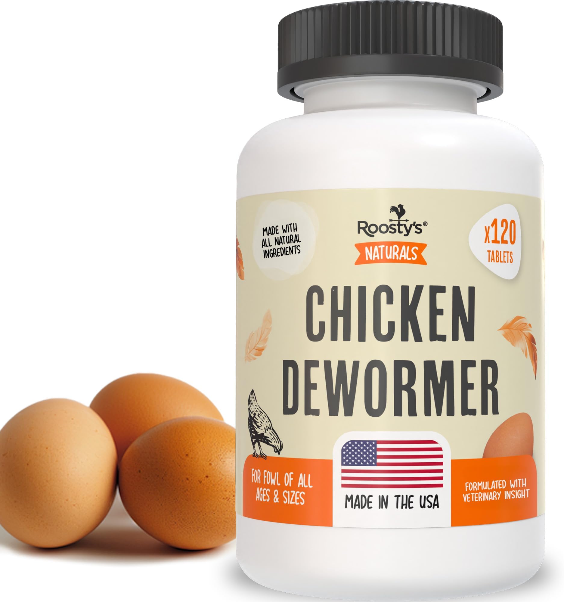 Naturals De-Wormer for Chickens | 120 Count | All-Natural Formula | US-Made Chicken Wormer, Poultry De-Wormer |