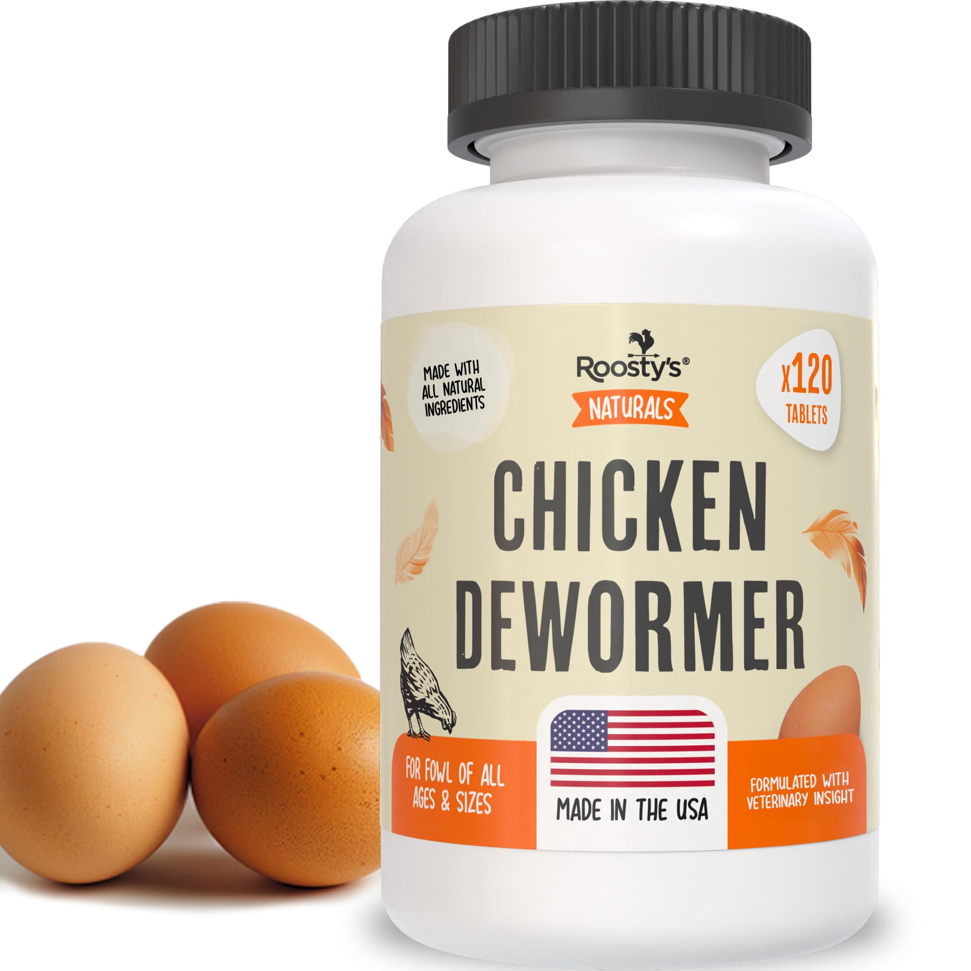 Roosty's Naturals De-Wormer for Chickens | 120 Count | All-Natural Formula | US-Made Chicken Wormer, Poultry De-Wormer |