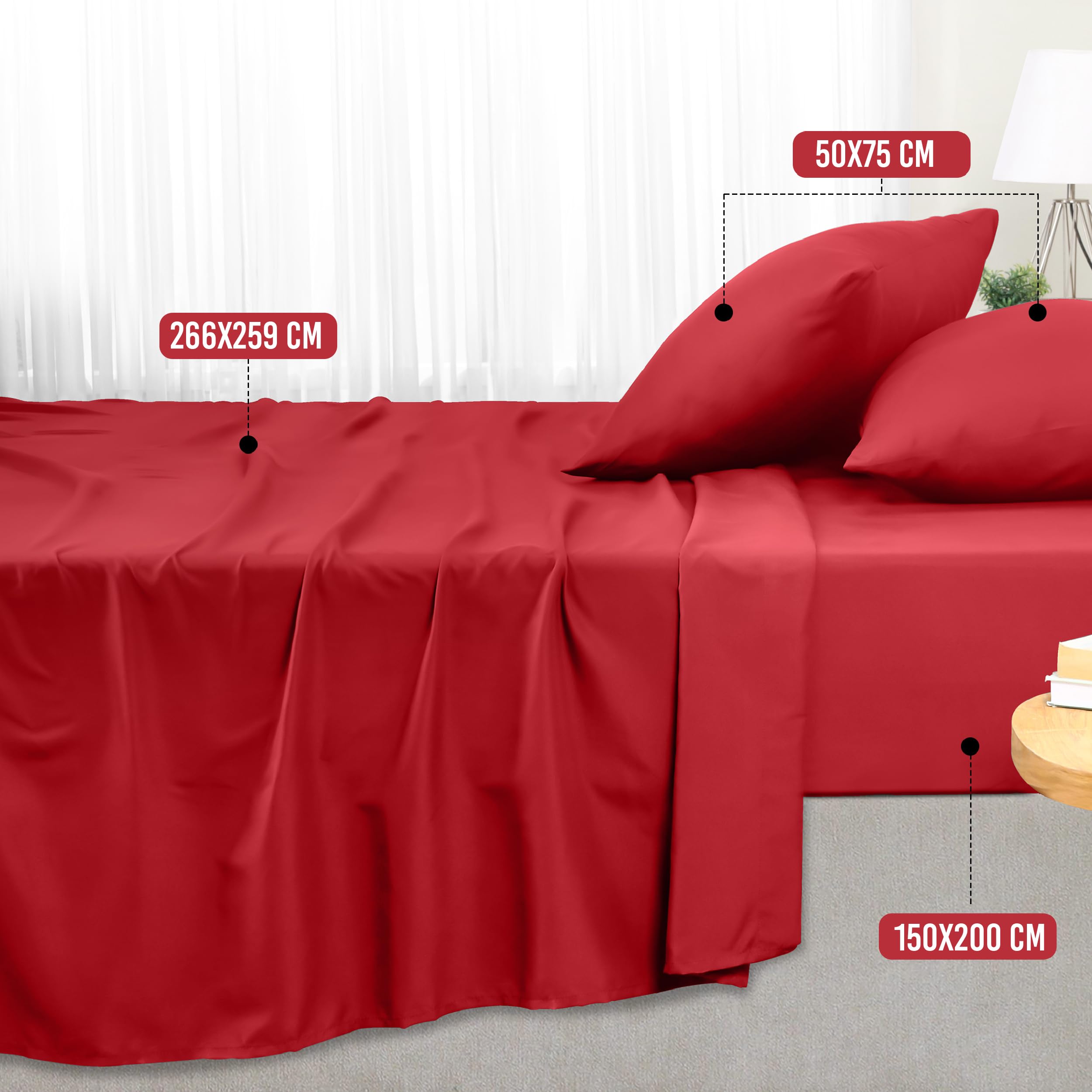 Utopia Bedding - Set Lenzuola Letto Matrimoniali 4 Pezzi 150x200 cm - Spazzolata Poliestre di Microfibra - Oeko-Tex Certificato - Lenzuolo con Angoli, Lenzuolo Piatto e 2 Federe 50x75, Rosso